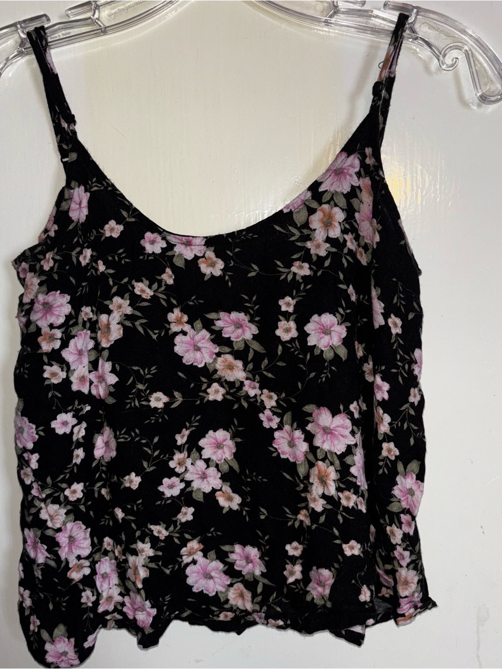 American Eagle Outfitters Floral Black & Pink Spaghetti Strap Tank Top